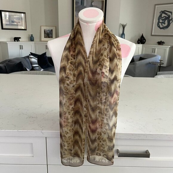 Ellen Tracy Vintage Animal Print Sheer Scarf Brown Tan Cream - no fabric tag - Picture 4 of 8